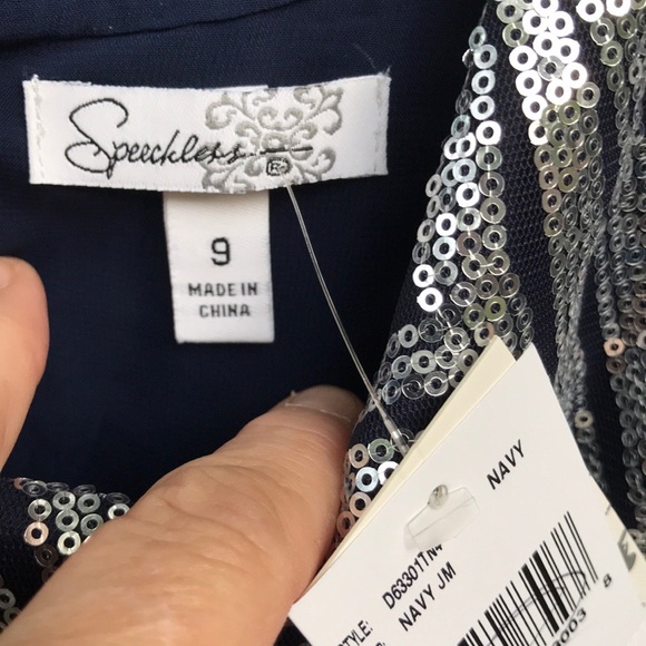 NWT Speechless Navy Sleeveless Dress Sequin Bodice - Picture 9 of 14